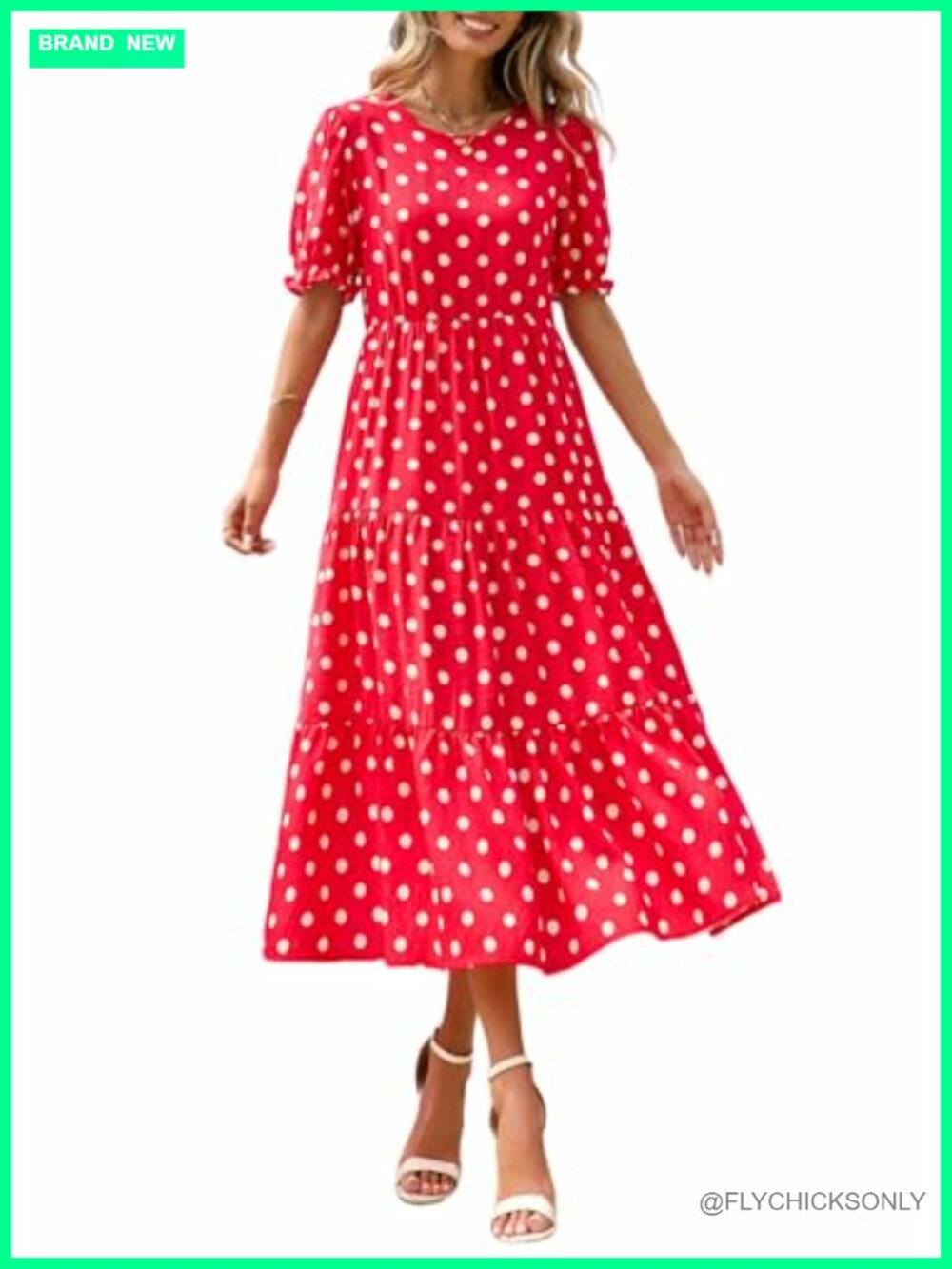 Bohemian Floral Midi Dress Puff Sleeve Polyester Summer Dresses for Women